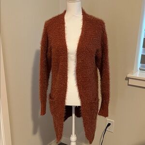 Cozy Brown Fuzzy Open-Front Cardigan